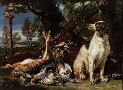 David de Coninck The hunter's trophy with a dog and an owl oil on canvas